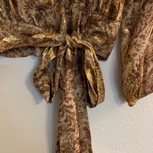 BCBG Chiffon Brown Gold Blouse Small - Picture 5 of 6